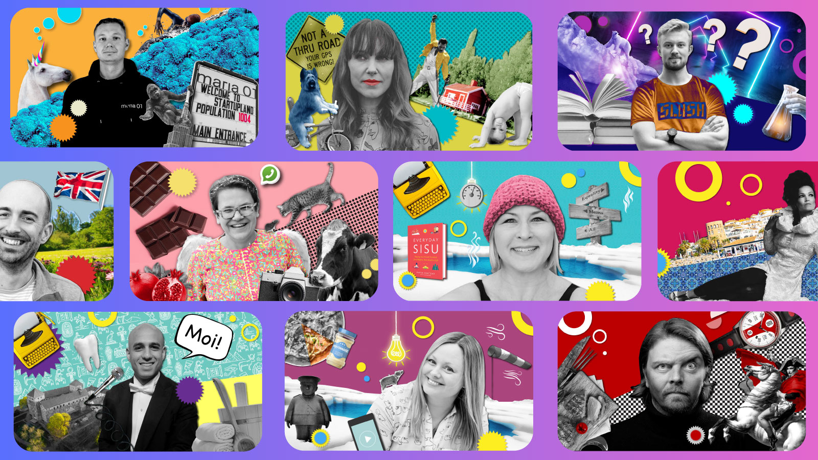 A selection of editorial illustrations for series "Do I Know You?"