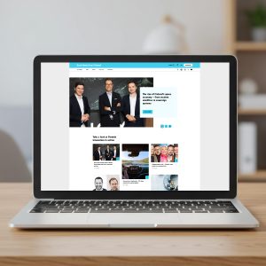 Laptop with an open website home page.