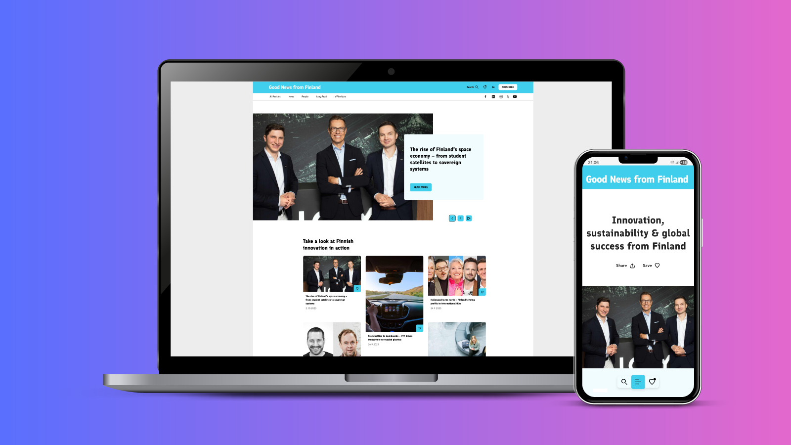 Website redesign mockups for Good News from Finland.